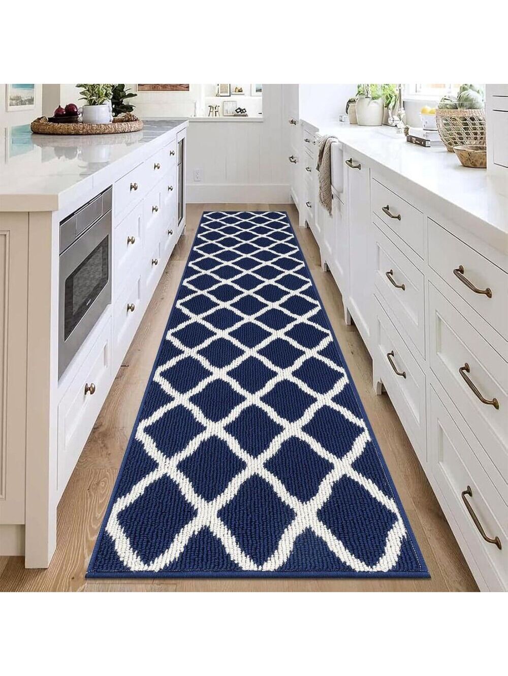 Brand New Shacos Navy Blue Washable Kitchen Runner Rug 2'×8'